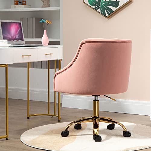 MOJAY Velvet Fabric Pink Desk Chair for Home Office | Swivel Task Chair | Modern Design | Chairs for Bedroom Desk | Girls | for Women | Pink |