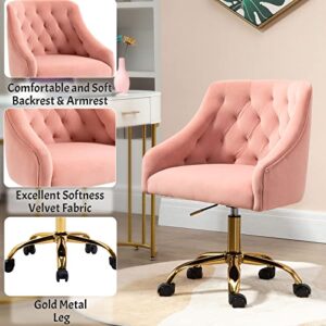 MOJAY Velvet Fabric Pink Desk Chair for Home Office | Swivel Task Chair | Modern Design | Chairs for Bedroom Desk | Girls | for Women | Pink |