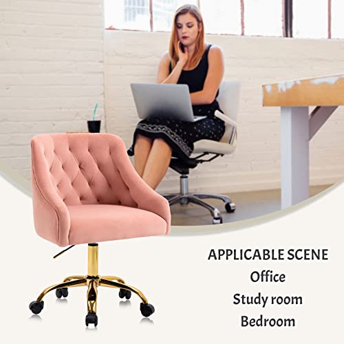 MOJAY Velvet Fabric Pink Desk Chair for Home Office | Swivel Task Chair | Modern Design | Chairs for Bedroom Desk | Girls | for Women | Pink |