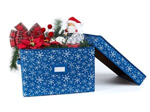 covermates keepsakes treasurekeeper storage box - carrying handles, sturdy interior walls - holiday storage-blue snowflake