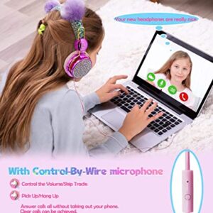 SVYHUOK Girls Pink Unicorn Wired Headphones,Cute Cat Ear Kids Game Headset for Boys Teens Tablet Laptop PC,Over Ear Children Headset withMic,for School Birthday Xmas Gifts