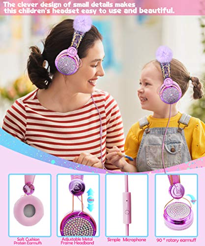 SVYHUOK Girls Pink Unicorn Wired Headphones,Cute Cat Ear Kids Game Headset for Boys Teens Tablet Laptop PC,Over Ear Children Headset withMic,for School Birthday Xmas Gifts