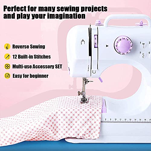 rxmeili Sewing Machine Portable mini Electric Sewing Machine for beginners 12 Built-in Stitches 2 Speed with Foot Pedal，Light, Storage Drawer