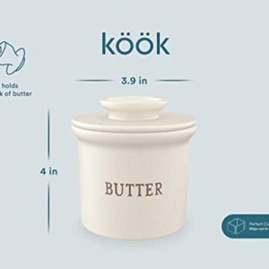 Kook Butter Keeper Dish, French Ceramic Crock with Lid, Embossed Container, For Soft Butter (Oatmeal)