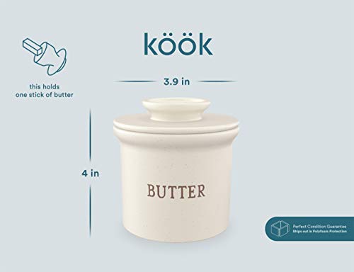 Kook Butter Keeper Dish, French Ceramic Crock with Lid, Embossed Container, For Soft Butter (Oatmeal)