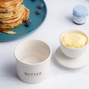 Kook Butter Keeper Dish, French Ceramic Crock with Lid, Embossed Container, For Soft Butter (Oatmeal)