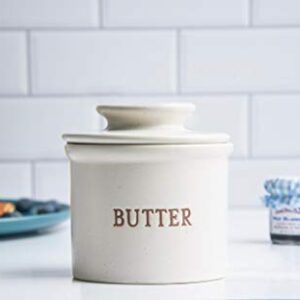 Kook Butter Keeper Dish, French Ceramic Crock with Lid, Embossed Container, For Soft Butter (Oatmeal)