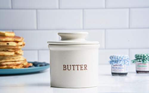 Kook Butter Keeper Dish, French Ceramic Crock with Lid, Embossed Container, For Soft Butter (Oatmeal)