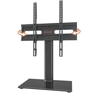 universal swivel tv stand - table top tv stand for 27-60 inch lcd led tvs - height adjustable tv base stand with tempered glass base & wire management, vesa 400x400mm ht06b-002