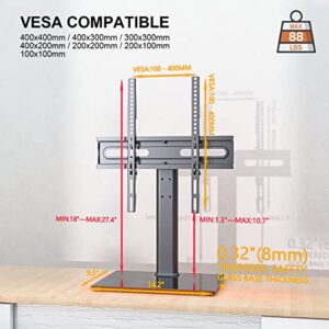 Universal Swivel TV Stand - Table Top TV Stand for 27-60 inch LCD LED TVs - Height Adjustable TV Base Stand with Tempered Glass Base & Wire Management, VESA 400x400mm HT06B-002