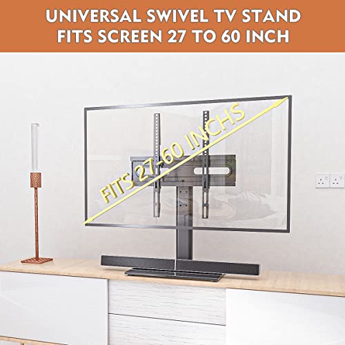 Universal Swivel TV Stand - Table Top TV Stand for 27-60 inch LCD LED TVs - Height Adjustable TV Base Stand with Tempered Glass Base & Wire Management, VESA 400x400mm HT06B-002