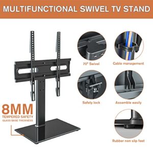 Universal Swivel TV Stand - Table Top TV Stand for 27-60 inch LCD LED TVs - Height Adjustable TV Base Stand with Tempered Glass Base & Wire Management, VESA 400x400mm HT06B-002