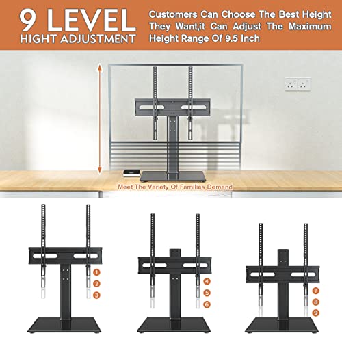 Universal Swivel TV Stand - Table Top TV Stand for 27-60 inch LCD LED TVs - Height Adjustable TV Base Stand with Tempered Glass Base & Wire Management, VESA 400x400mm HT06B-002