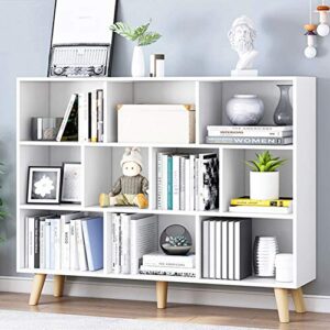 iotxy wooden open shelf bookcase - 3-tier floor standing display cabinet rack with legs, 10 cubes bookshelf, warm white