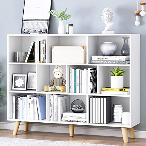 IOTXY Wooden Open Shelf Bookcase - 3-Tier Floor Standing Display Cabinet Rack with Legs, 10 Cubes Bookshelf, Warm White