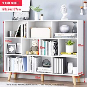 IOTXY Wooden Open Shelf Bookcase - 3-Tier Floor Standing Display Cabinet Rack with Legs, 10 Cubes Bookshelf, Warm White