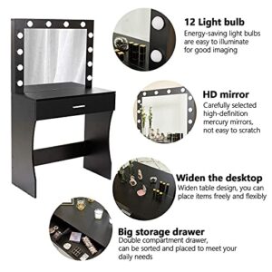 Titoni Vanity Set with Lighted Mirror, Makeup Vanity Table with Lights, Vanity Desk for Bedroom Lots Storage Makeup Desk Black