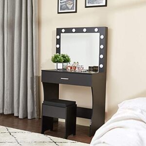 Titoni Vanity Set with Lighted Mirror, Makeup Vanity Table with Lights, Vanity Desk for Bedroom Lots Storage Makeup Desk Black