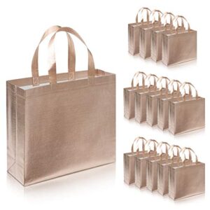 15pcs glossy reusable grocery bags tote bags with handle non-woven stylish foldable gift bag tote bags for wedding bridal shower engagement birthday hoilday parties (rose gold)