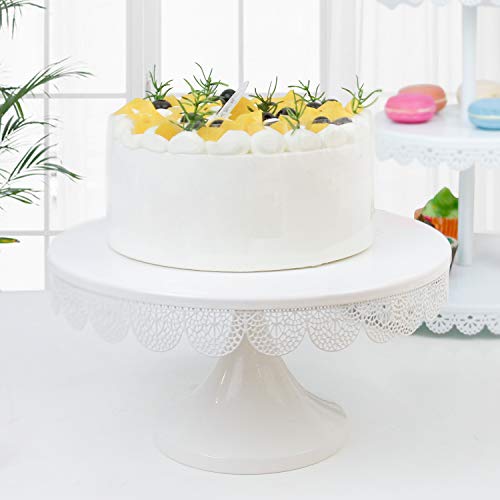 LUCYCAZ 12-inch White Cake Stand, No Need to Install Single Layer Round Metal Cupcake Holder Stand, Wedding Birthday Party Dessert Holder Pedestal/Display/Plate