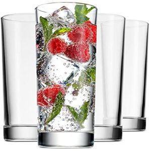 godinger highball drinking glasses, italian made tall glass cups, water glasses, cocktail glasses - made in italy, 14oz, set of 4