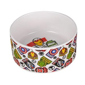 marvel comics avengers ceramic dog bowl, 6-inch | white ceramic dog bowl with official avengers characters and logo | medium dog food bowl or water bowl for dry and wet food | 3.5 cups 28 oz