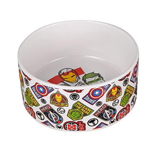 Marvel Comics Avengers Ceramic Dog Bowl, 6-Inch | White Ceramic Dog Bowl with Official Avengers Characters and Logo | Medium Dog Food Bowl or Water Bowl for Dry and Wet Food | 3.5 Cups 28 oz