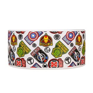 Marvel Comics Avengers Ceramic Dog Bowl, 6-Inch | White Ceramic Dog Bowl with Official Avengers Characters and Logo | Medium Dog Food Bowl or Water Bowl for Dry and Wet Food | 3.5 Cups 28 oz