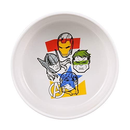 Marvel Comics Avengers Ceramic Dog Bowl, 6-Inch | White Ceramic Dog Bowl with Official Avengers Characters and Logo | Medium Dog Food Bowl or Water Bowl for Dry and Wet Food | 3.5 Cups 28 oz