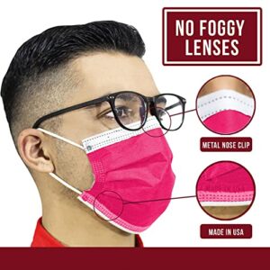 4-Ply Breathable Disposable Face Mask - Made in USA - Comfortable Elastic Ear Loop Multiple Colors (10, Hot Pink)