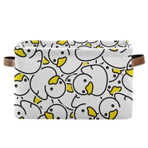kll storage bins large foldable rubber white ducky storage basket with leather handles for home office closet or shelves