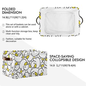 KLL Storage Bins Large Foldable Rubber White Ducky Storage Basket with Leather Handles for Home Office Closet or Shelves