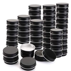 foraineam 100 pack 0.5 oz mini aluminum round lip balm tin containers with screw lid - 15ml metal storage travel tins matte black empty tin jars