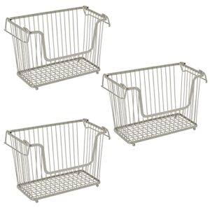 mDesign Wire Basket — Multipurpose Organiser Basket with Adjustable Handles — Stackable Bathroom and Kitchen Storage Solution — Set of 3 — Matte Silver