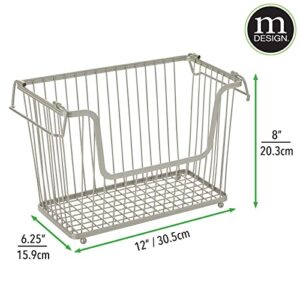 mDesign Wire Basket — Multipurpose Organiser Basket with Adjustable Handles — Stackable Bathroom and Kitchen Storage Solution — Set of 3 — Matte Silver