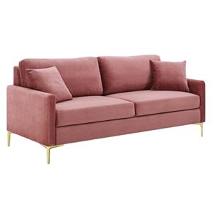 modway juliana performance velvet upholstered sofa, dusty rose