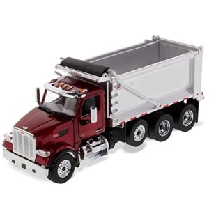 diecast masters peterbilt model 567 dump truck - metallic red | tandem with pusher axle - paccar engine, ox bodies stampede dump cab | 1:50 scale model semi trucks | diecast model 71077