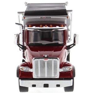 Diecast Masters Peterbilt Model 567 Dump Truck - Metallic Red | Tandem with Pusher Axle - PACCAR Engine, Ox Bodies Stampede Dump Cab | 1:50 Scale Model Semi Trucks | Diecast Model 71077