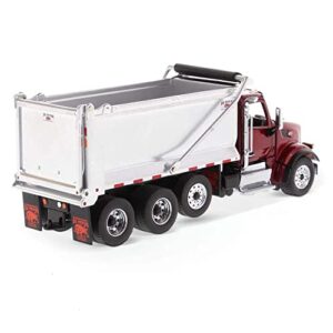 Diecast Masters Peterbilt Model 567 Dump Truck - Metallic Red | Tandem with Pusher Axle - PACCAR Engine, Ox Bodies Stampede Dump Cab | 1:50 Scale Model Semi Trucks | Diecast Model 71077