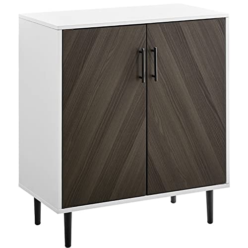 Walker Edison Fehr Mid Century Modern 2 Door Bookmatch Accent Cabinet , 28 Inch, Ash Brown