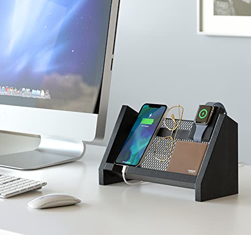 J JACKCUBE DESIGN Wood Phone Docking Station Stand, Key, Tablet, Watch, Airpods and Wallet Desk Holder Display Organizer for Men Anniversary Fathers Day MK635A