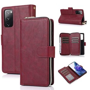 n9 compatible with samsung galaxy s21 ultra wallet case,leather zipper magnetic 9 card slots purse protection back cover compatible with samsung galaxy s21 ultra(wine red)
