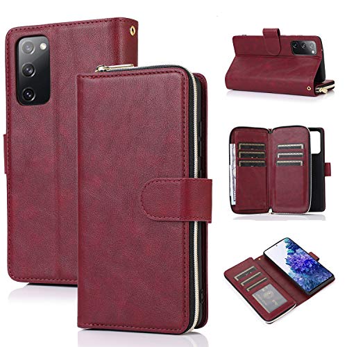 N9 Compatible with Samsung Galaxy S21 Ultra Wallet Case,Leather Zipper Magnetic 9 Card Slots Purse Protection Back Cover Compatible with Samsung Galaxy S21 Ultra(Wine Red)