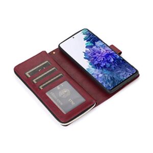 N9 Compatible with Samsung Galaxy S21 Ultra Wallet Case,Leather Zipper Magnetic 9 Card Slots Purse Protection Back Cover Compatible with Samsung Galaxy S21 Ultra(Wine Red)