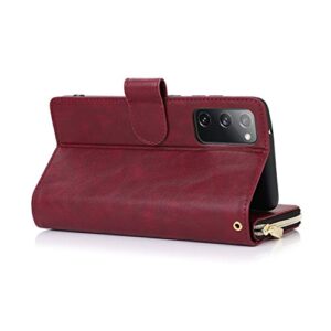 N9 Compatible with Samsung Galaxy S21 Ultra Wallet Case,Leather Zipper Magnetic 9 Card Slots Purse Protection Back Cover Compatible with Samsung Galaxy S21 Ultra(Wine Red)