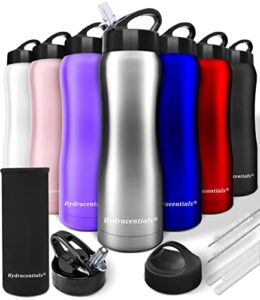 insulated stainless steel metal water bottle with straw lid - vacuum insulated water bottles, keeps hot and cold - sports canteen bottle by hydracentials