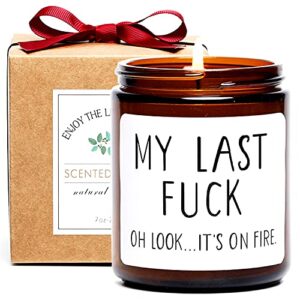 funny gifts for women and men, my last -uck- scented soy candle, funny birthday gag gifts for friends, bff, coworkers, her, him (dark brown)