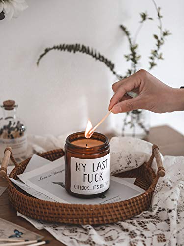 Funny Gifts for Women and Men, My Last -UCK- Scented Soy Candle, Funny Birthday Gag Gifts for Friends, BFF, Coworkers, Her, Him (Dark Brown)