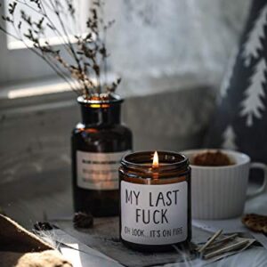 Funny Gifts for Women and Men, My Last -UCK- Scented Soy Candle, Funny Birthday Gag Gifts for Friends, BFF, Coworkers, Her, Him (Dark Brown)