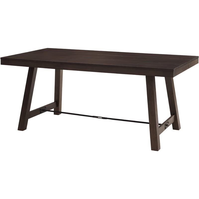 Walker Edison Liam Rustic Farmhouse Trestle Style Dining Table, 70 Inch, Dark Brown Oak